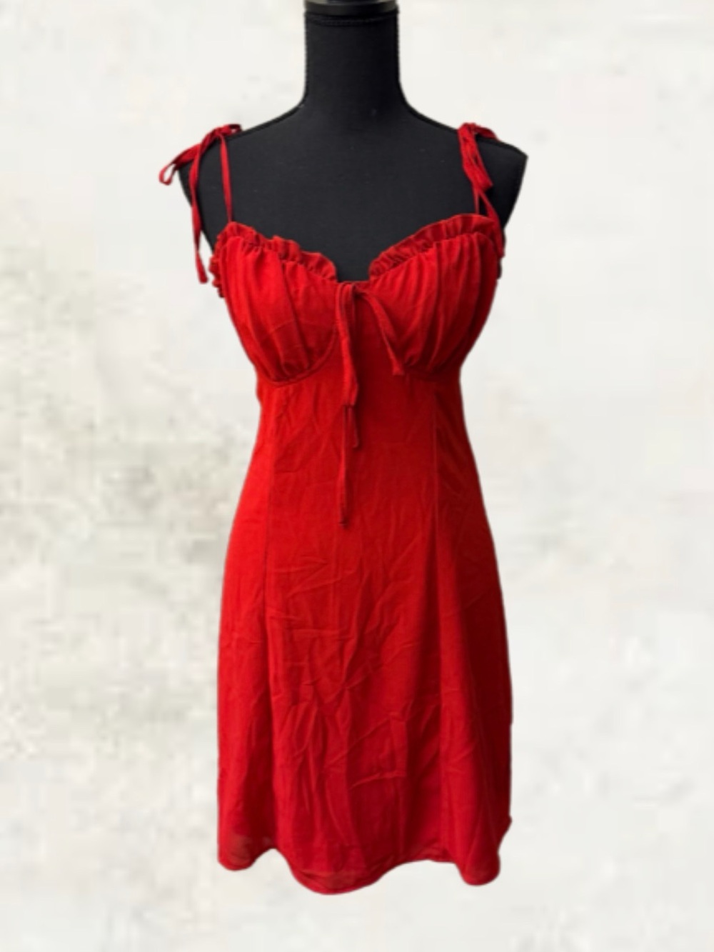 SHEIN Red Tie-Shoulder Sweetheart Dress